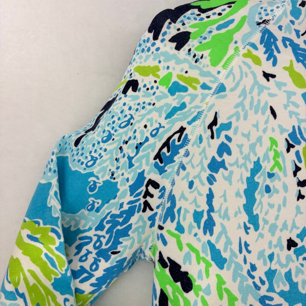 Lilly Pulitzer Half Zip Pullover Top Size M Blue Green Coral Reef Print - Picture 12 of 15